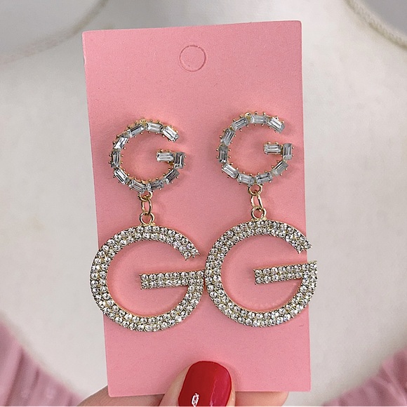 G by Guess Silver Crystal Statement Earrings - Picture 1 of 5